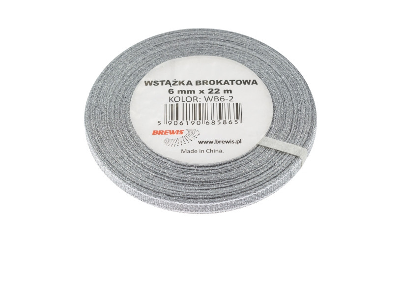 Wstążka brokatowa srebrna 6mmx22m WB6-2 Brewis